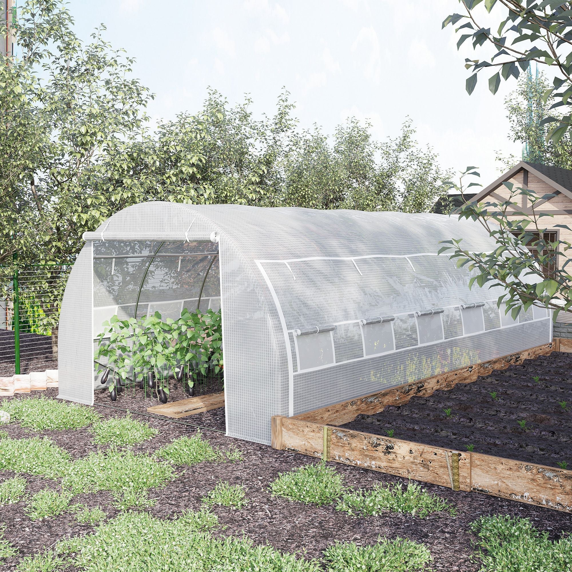 Polytunnel Greenhouse, 6 x 3 x 2 m Walk-in Grow House Tent with Steel Frame, White