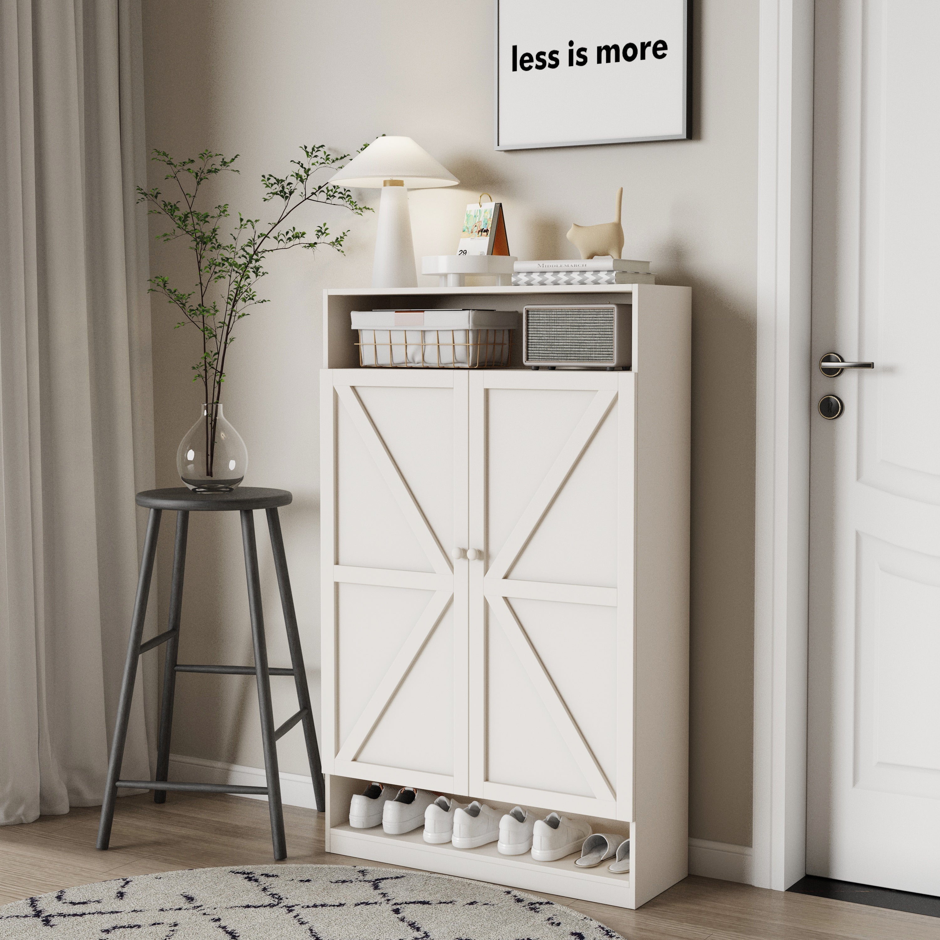 Double Door Shoe Cabinet Multifunctional Storage 8 Shelves