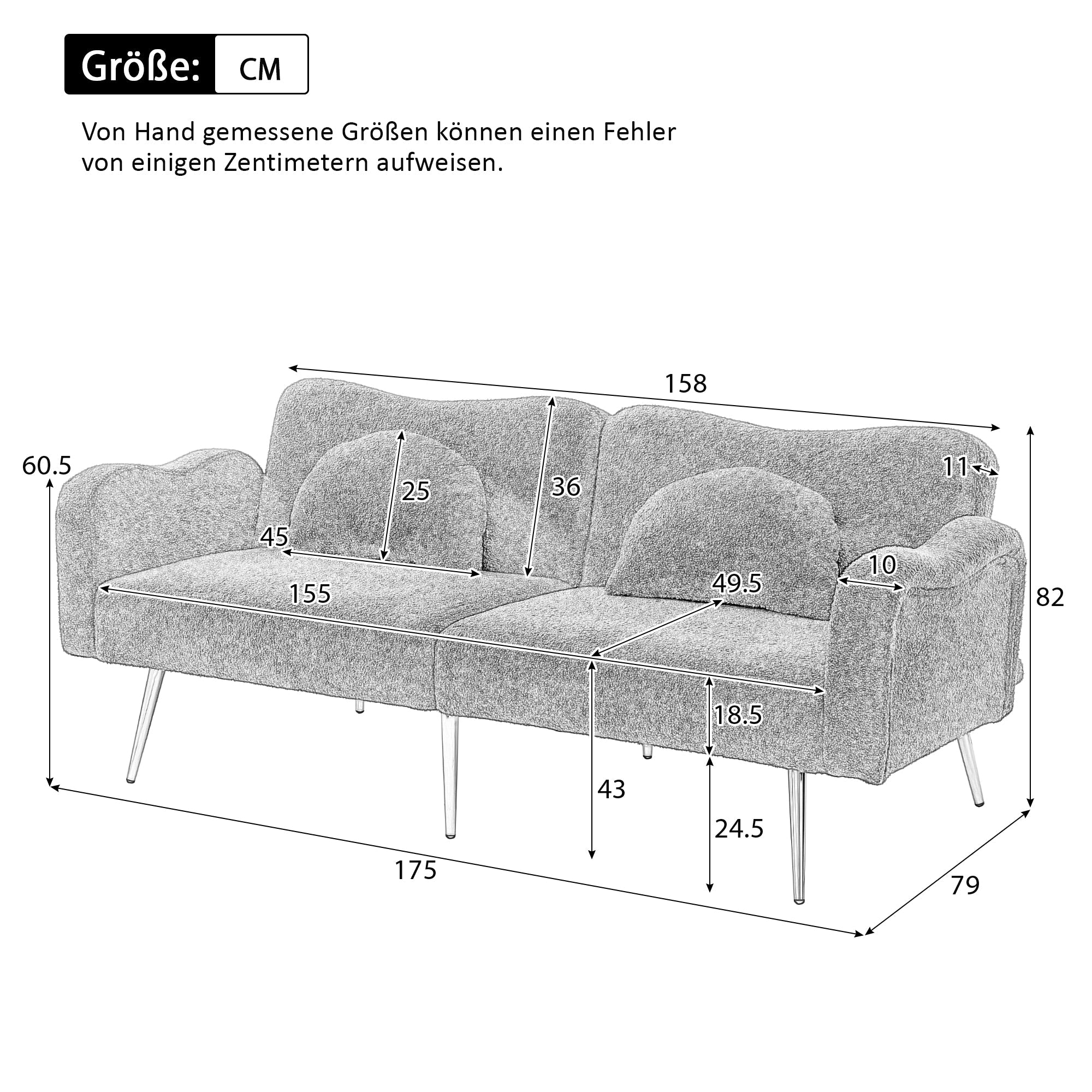 Sofa Bed 2-Seater Adjustable Backrest Gold Metal Feet