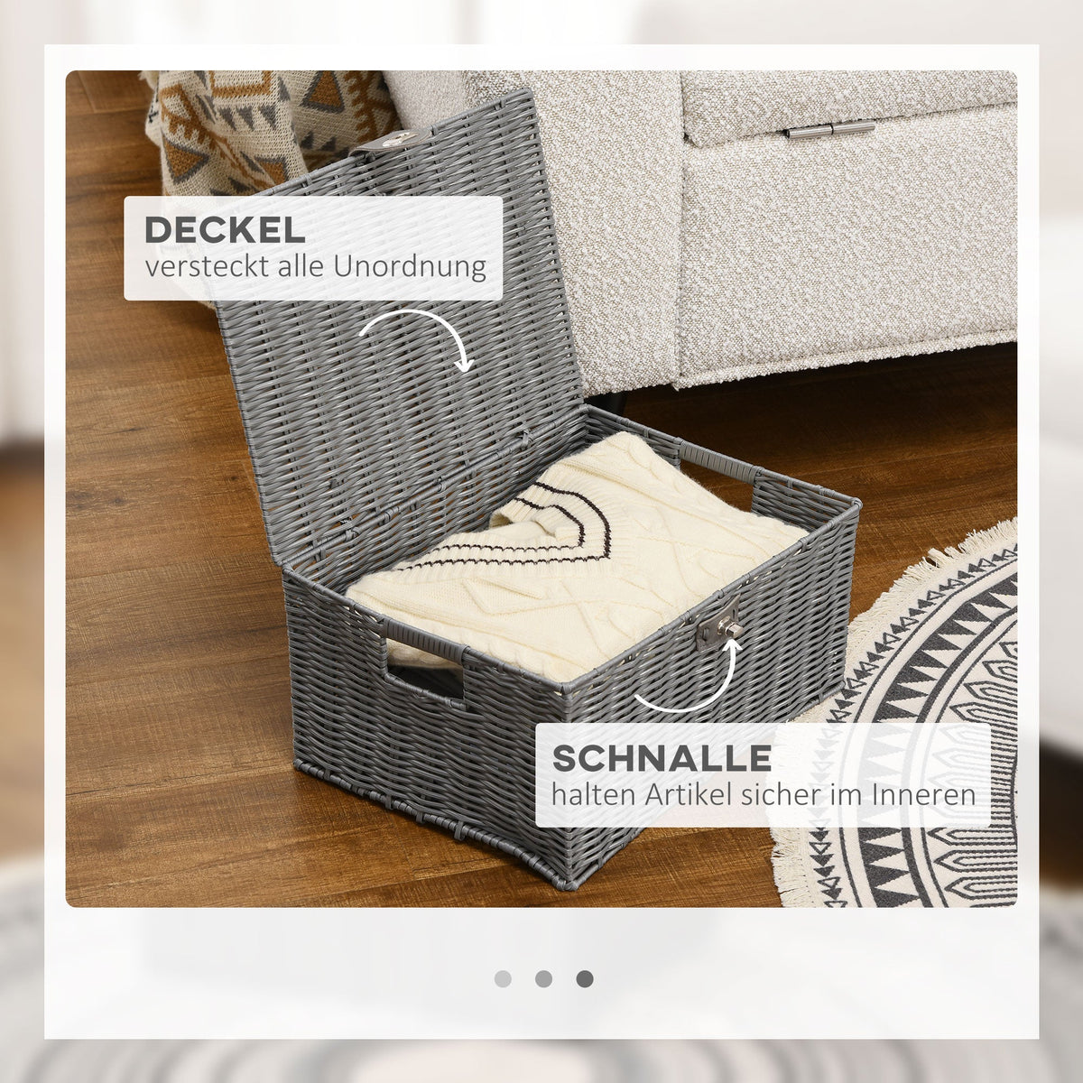 Storage Boxes Set of 3 with Lids & Buckles 18L 12L 7L, Grey