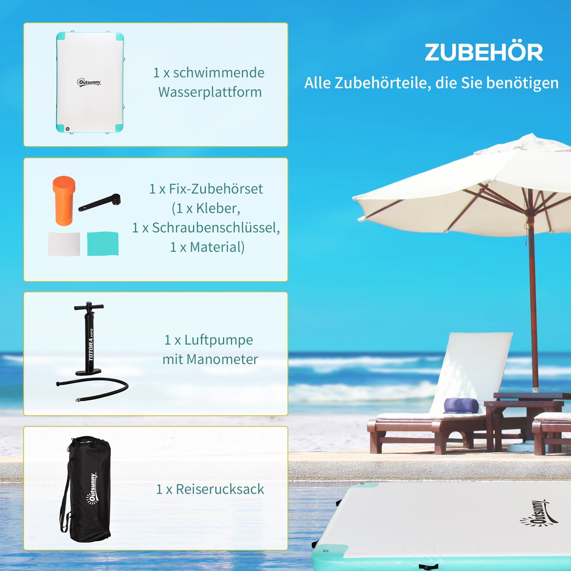 Aufblasbare Schwimminsel, 500 kg Tragkraft, Pool-See-Lounge, Kunststoff