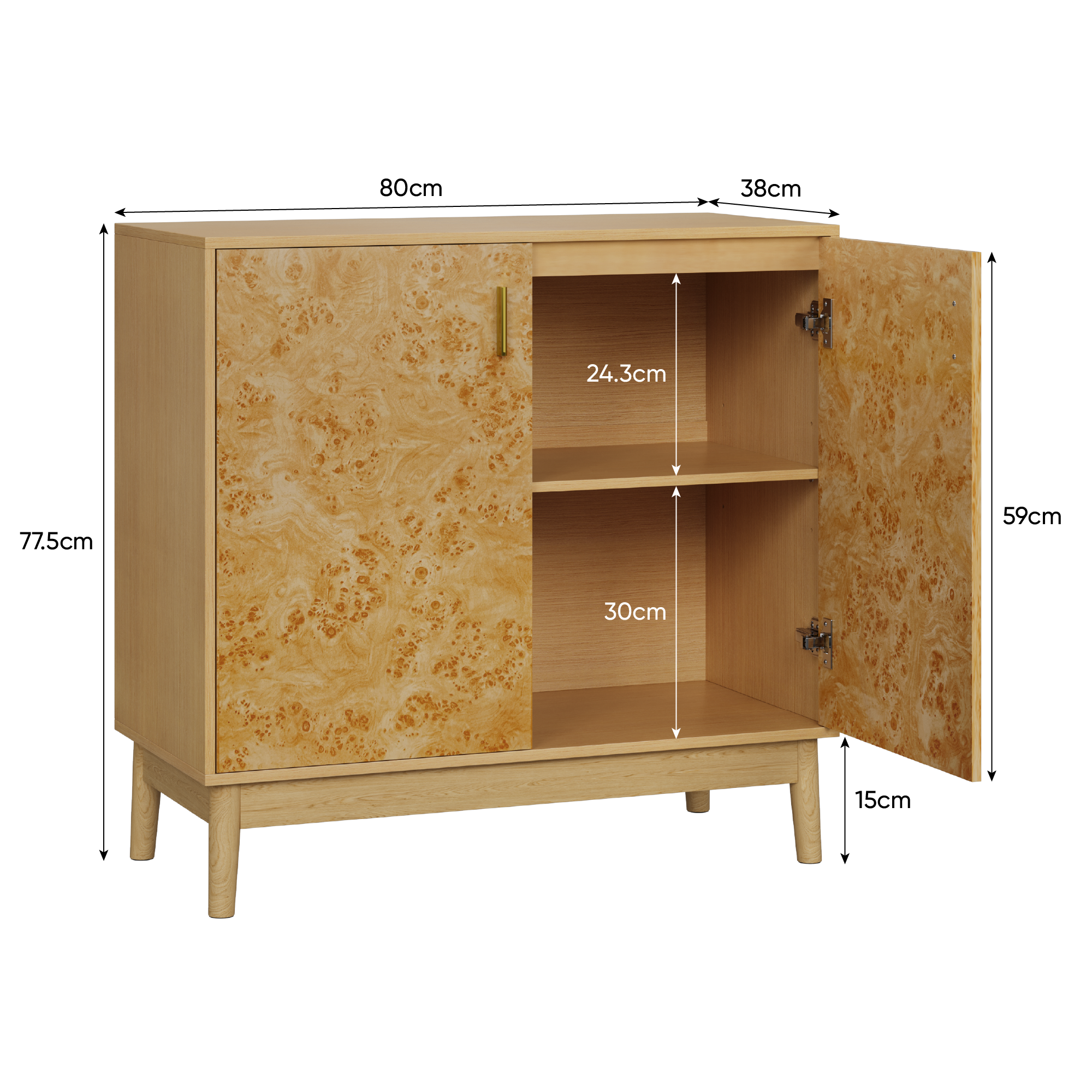 Wooden Cabinets with Adjustable Shelves, Solid Wood
