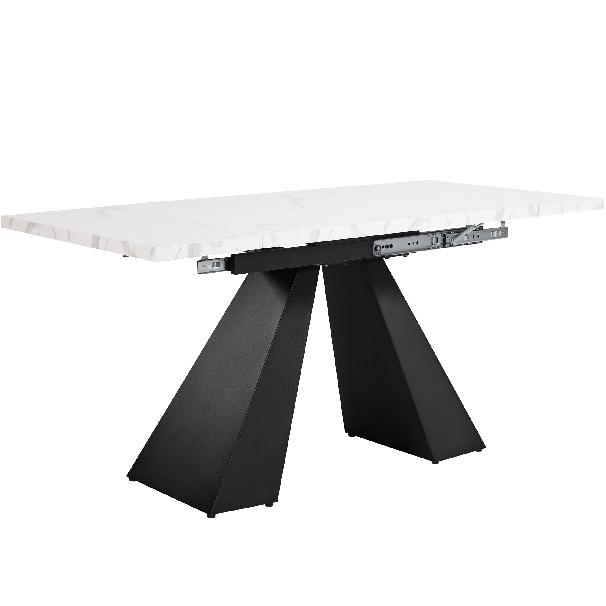 Dining Set 5-Piece Extendable Table 4 Velvet Chairs - White/Grey