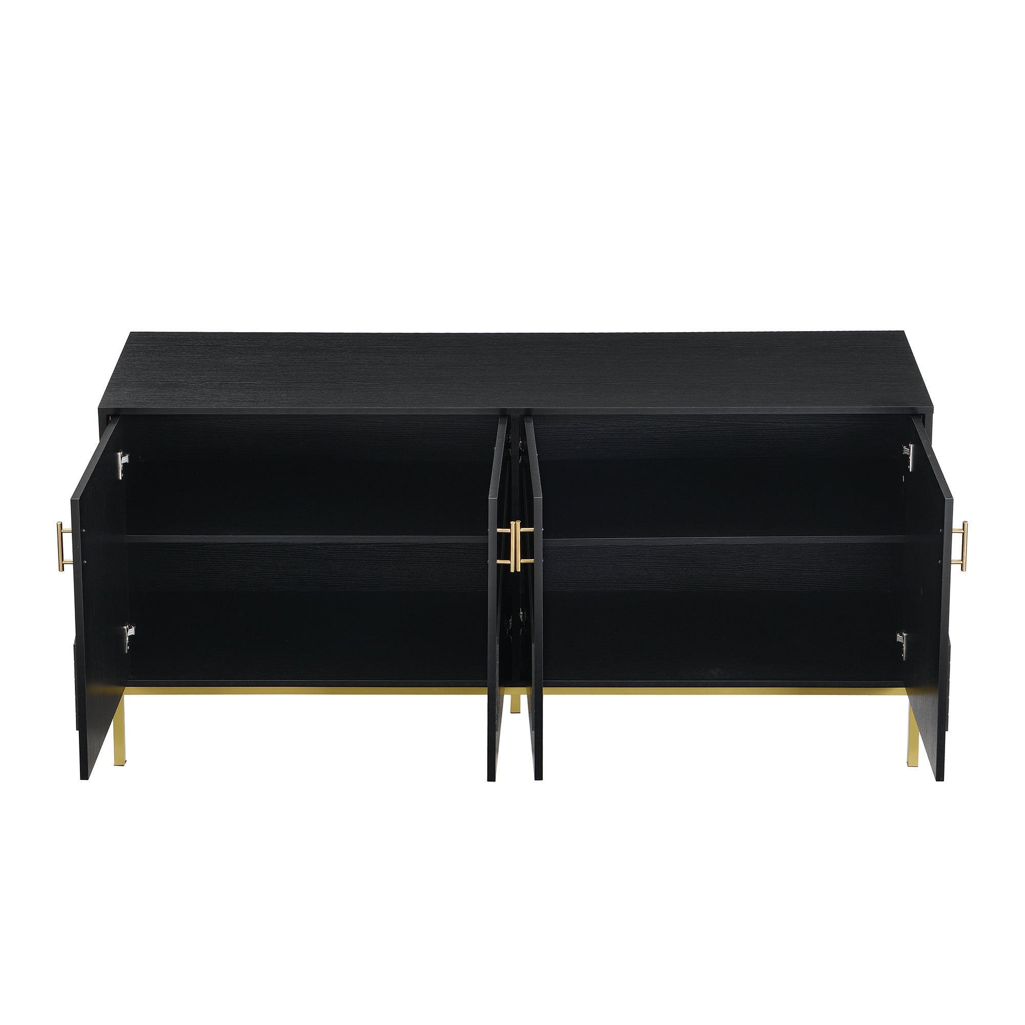 Sideboard, 4-Door Modern Large Capacity with Adjustable Shelves, Black and Gold MDF