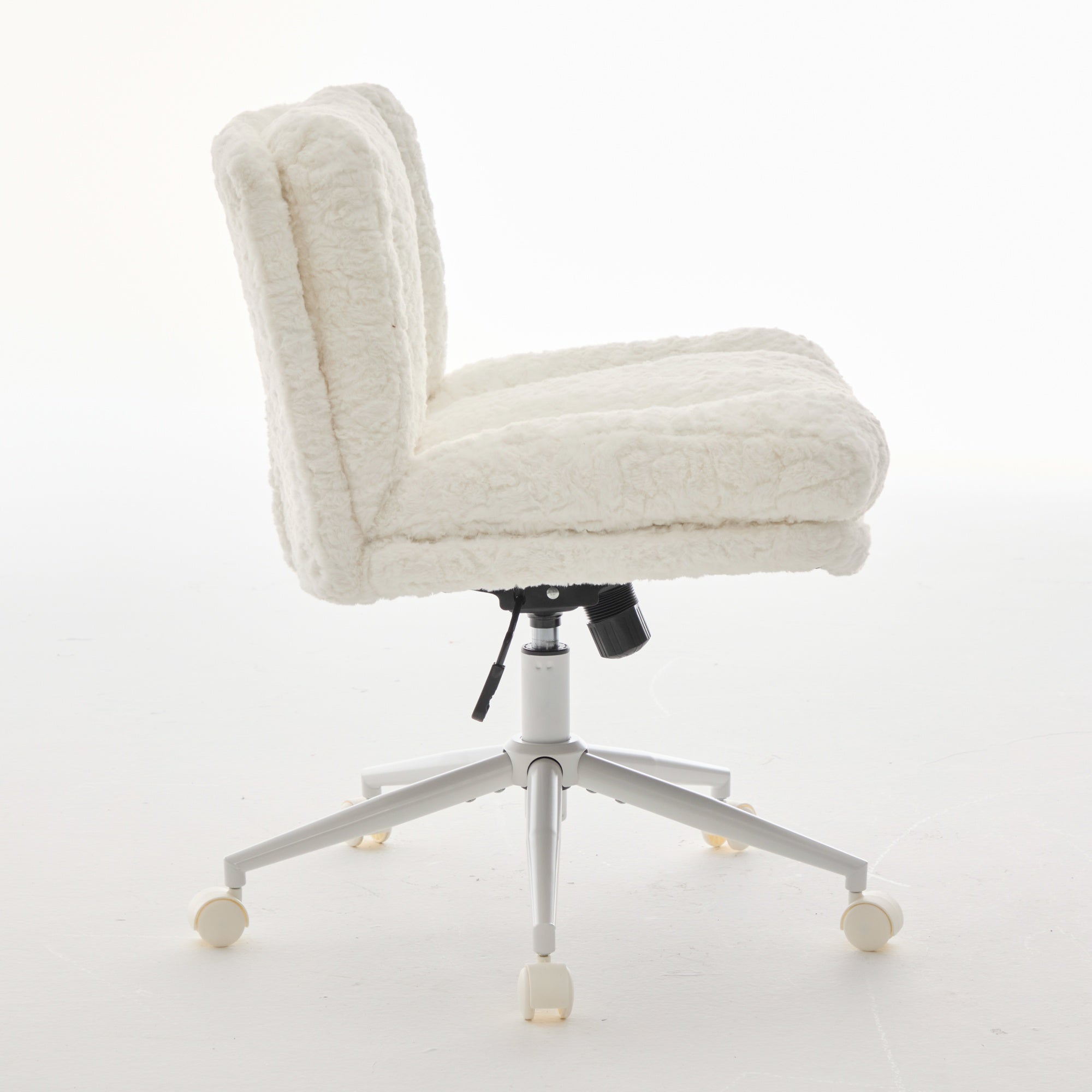 Wider Seat Office Chair with Artificial Rabbit Hair and Swivel Metal Base, Cream