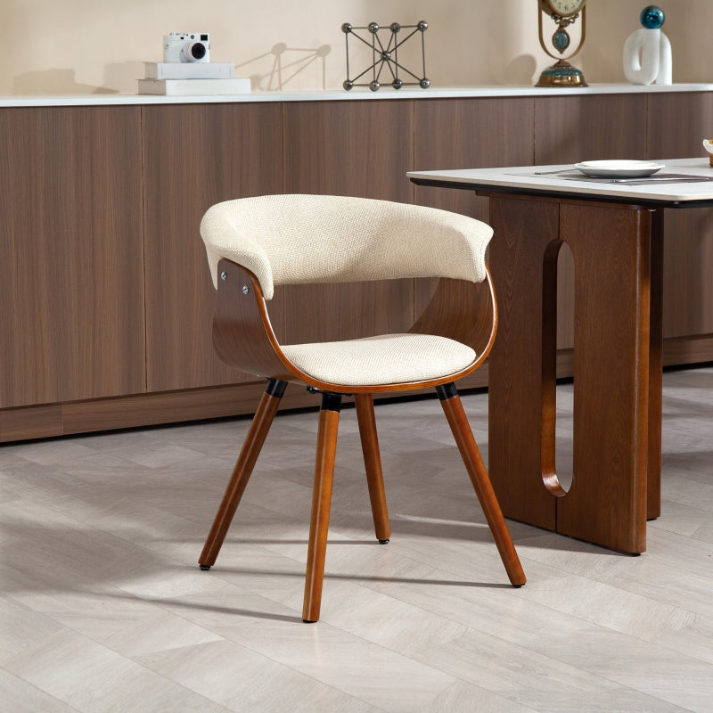 Dining Chair, Upholstered Armchair with Wooden Legs, Beige