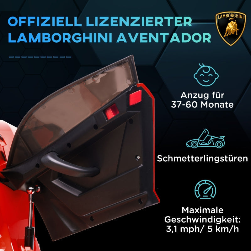 Lamborghini Aventador Licensed Electric Children's Car with Gullwing Doors and Music for Ages 3-5, Red