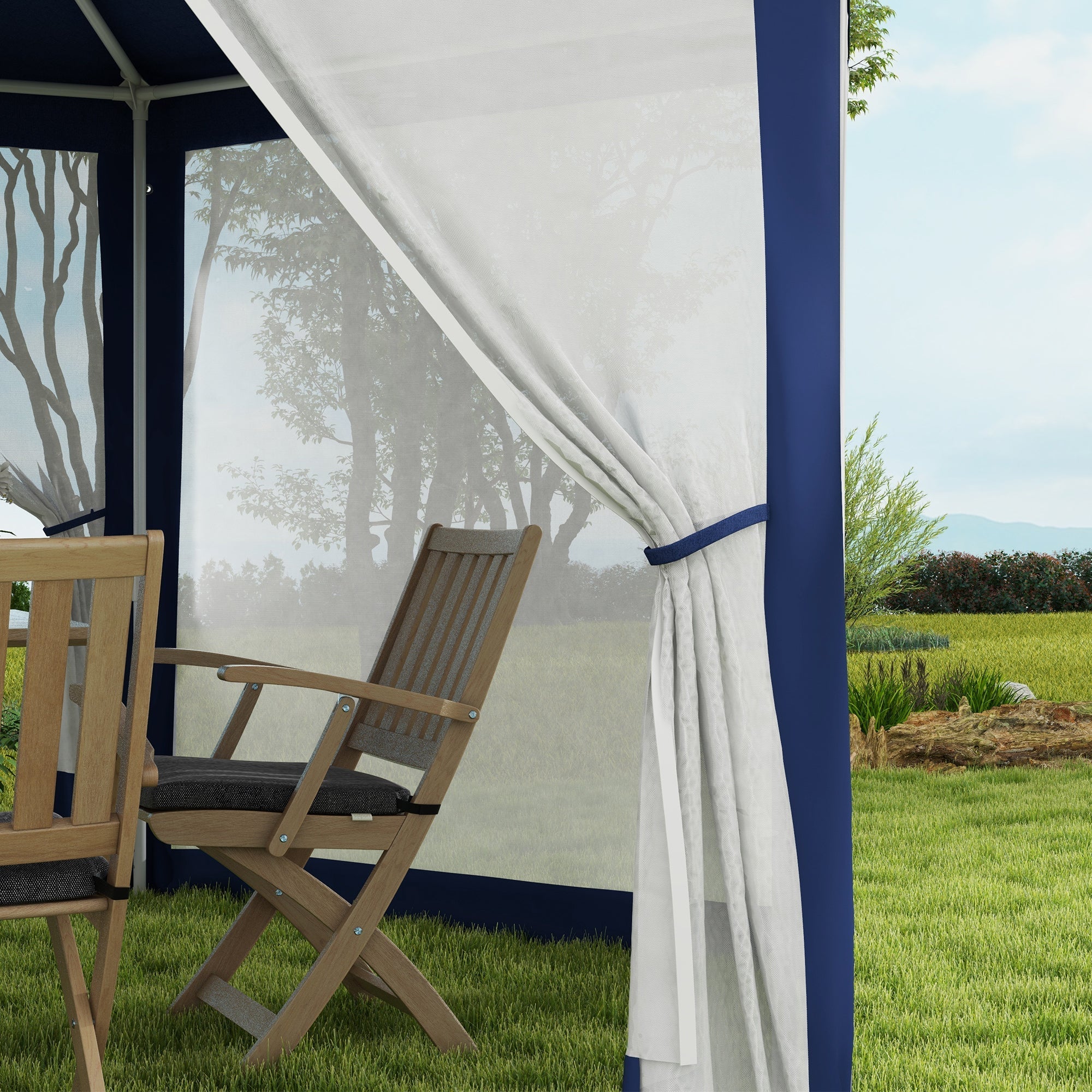 Pavillon Hexagonal 4x3m Wasserabweisend Stabil Winterfest Blau