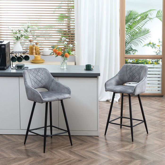 Bar Stool Set 2-Piece with Footrest, Seat Cover - Steel, Grey