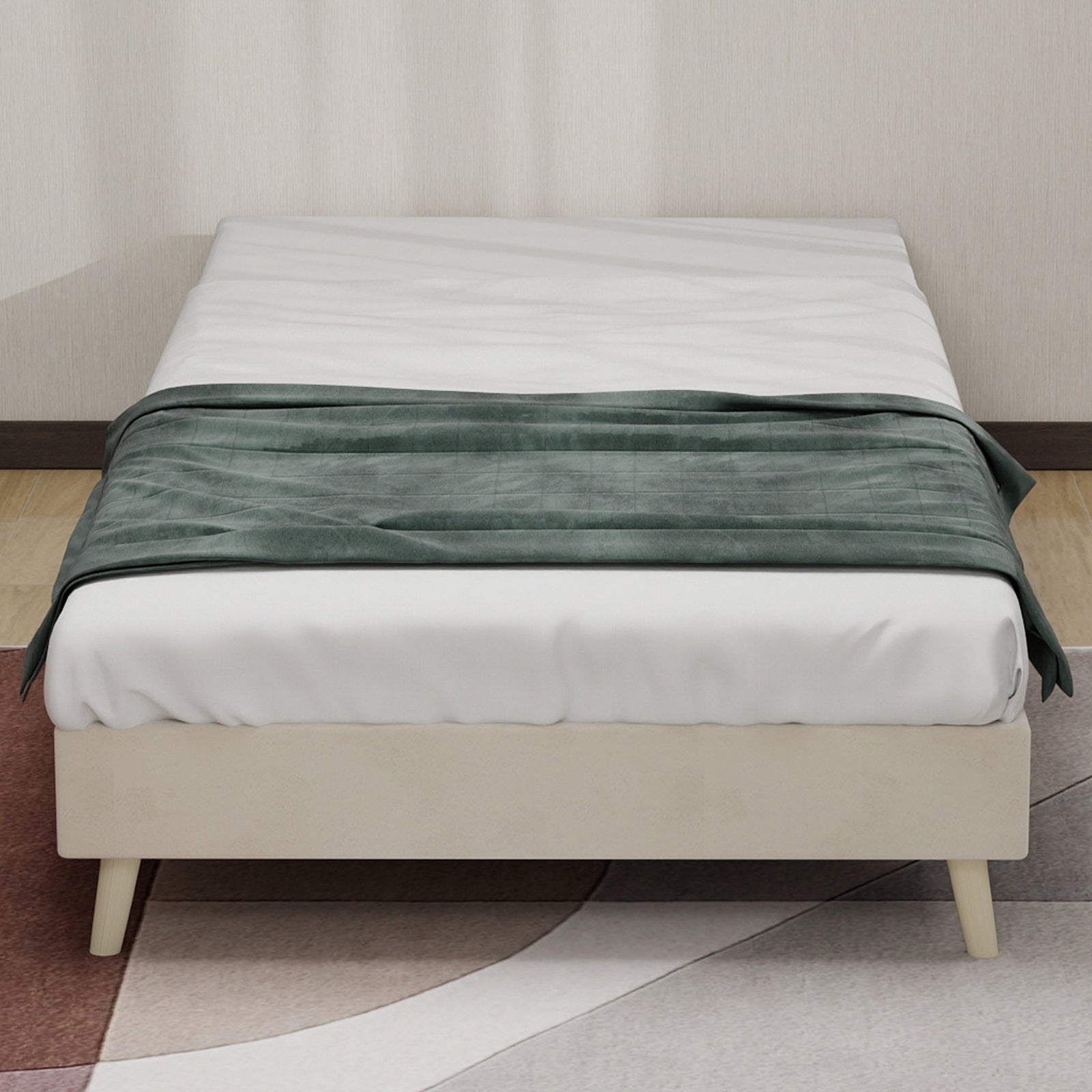 Modern Minimalist Bed Frame, 90x200 cm, Low-Profile, Dutch Velvet Beige