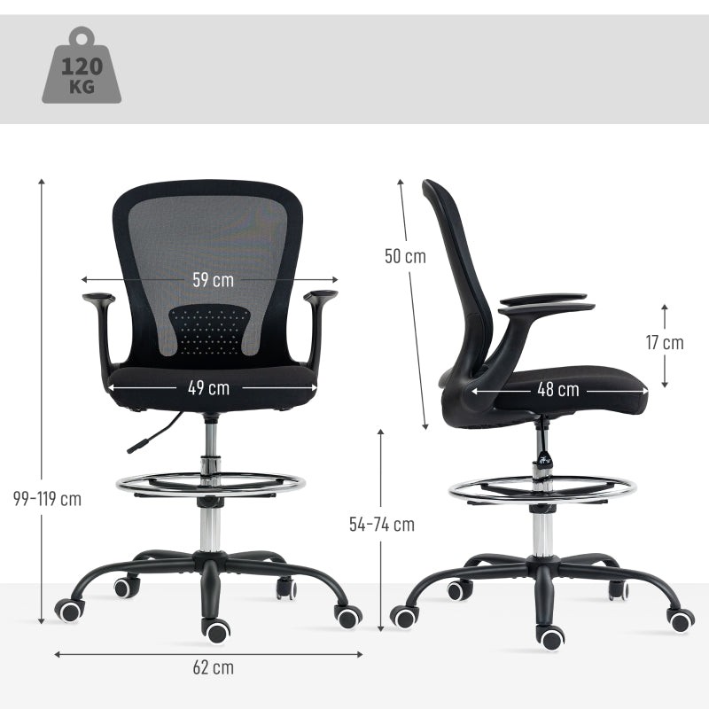 Office Chair Height-Adjustable Foot Ring Lumbar Support - Black