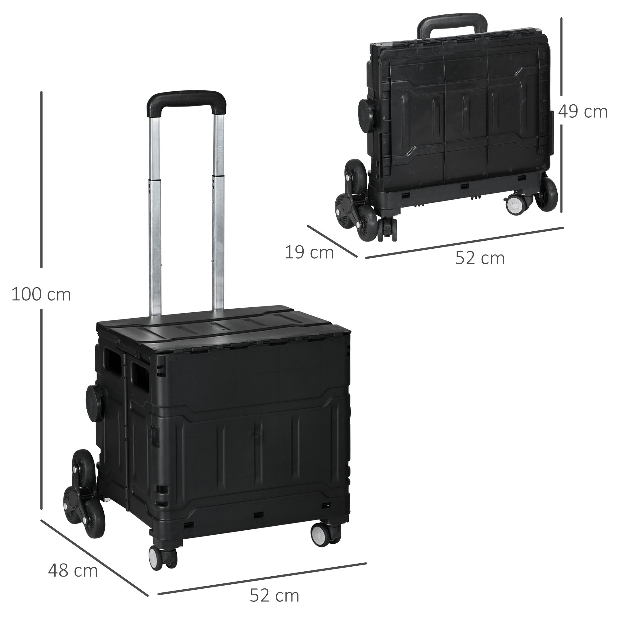 Foldable shopping trolley, 80 kg portable, adjustable handle, stair climber, with lid