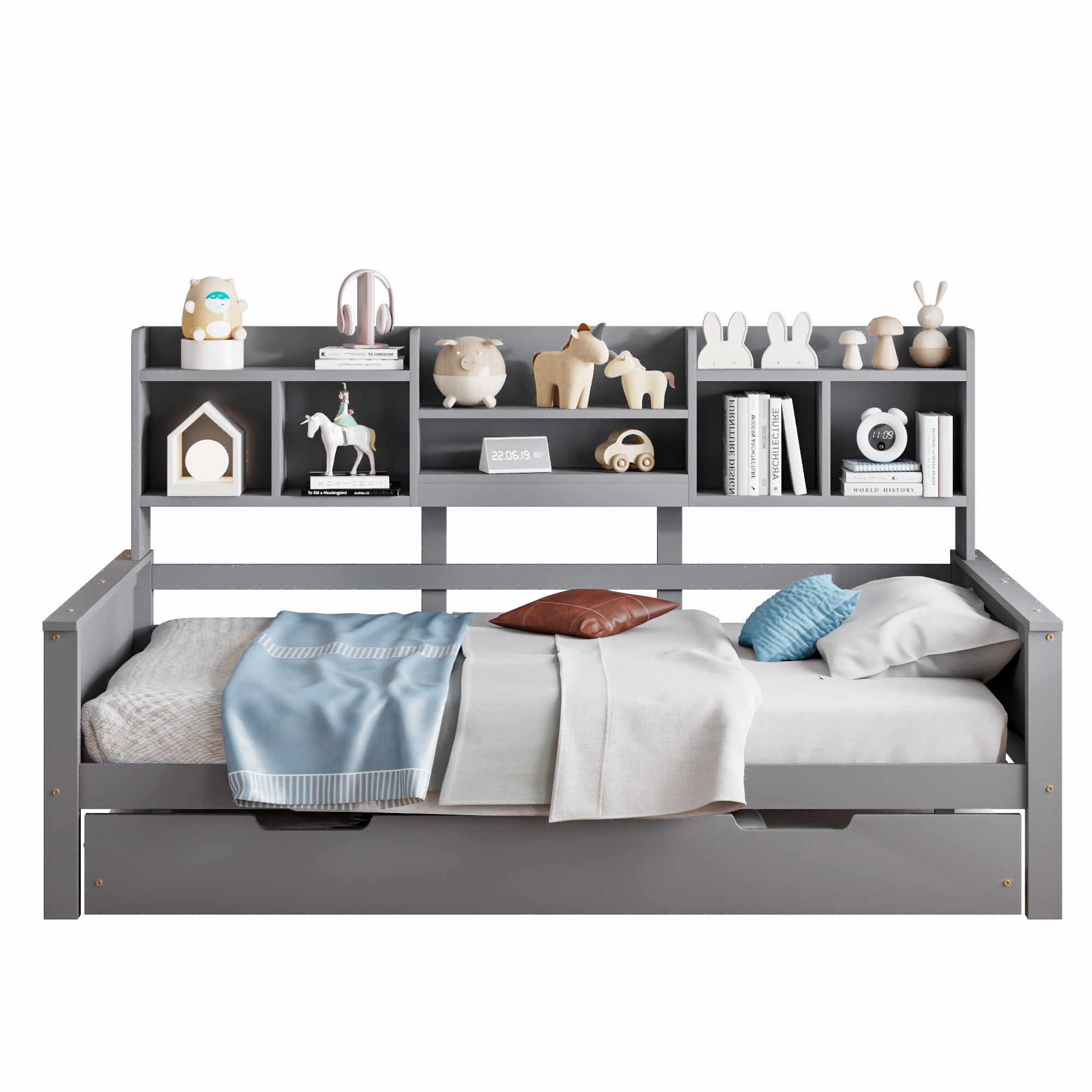 Extendable Sofa Bed 90x200cm/90x190cm Storage Pull-out Solid Pine Wood Grey