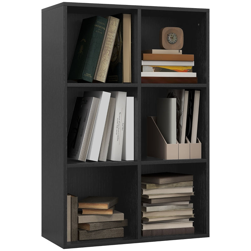 Six-Cube Bookcase 3-Tier Storage Unit Black Wood Effect