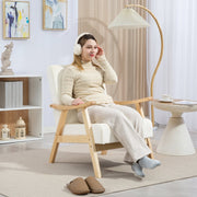 Nordic Armchair, Upholstered Lounge Chair, Wooden Frame, Velvet Look, Cream White