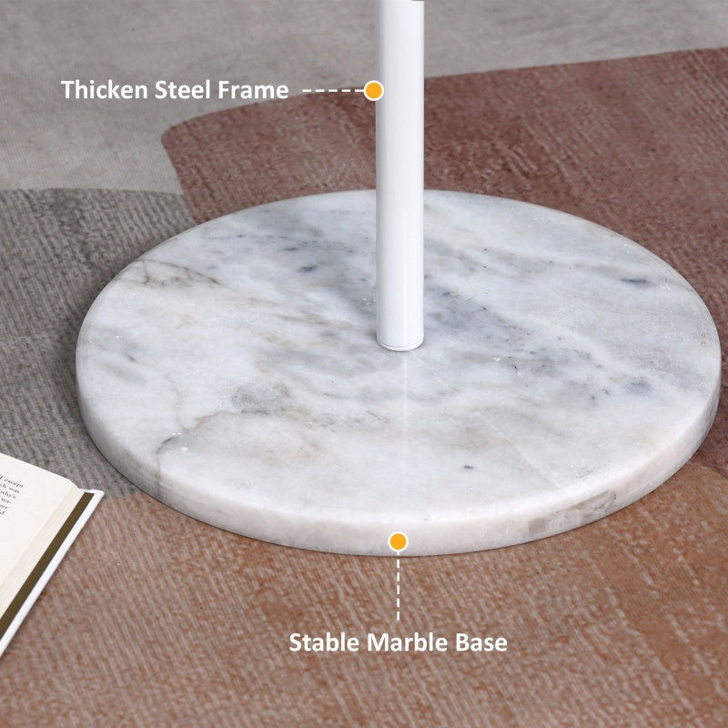 Coat Rack Free Standing Hall Tree 8 Round Disc Hooks Steel with Marble Base, White