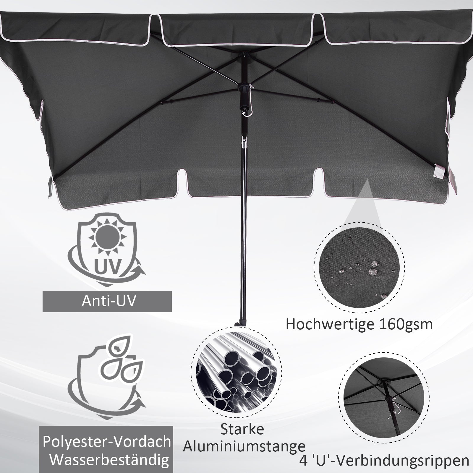 Parasol/Umbrella, Foldable Sunshade for Beach/Garden/Balcony, Grey