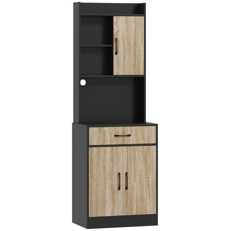 Kitchen Cabinet with Work Surface, Drawer & 3 Open Shelves, Natural Wood Black