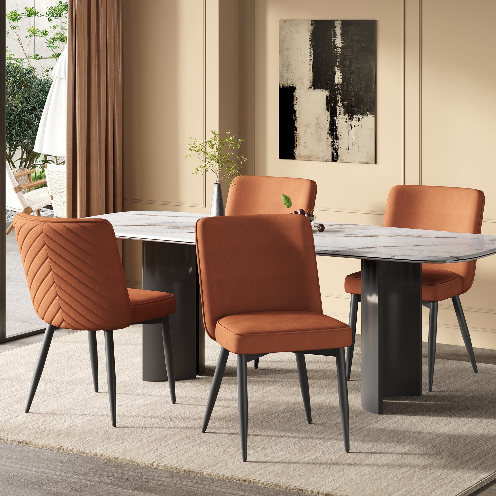 6 Dining Chairs, Modern Comfortable and Breathable, Rust Velvet Fabric
