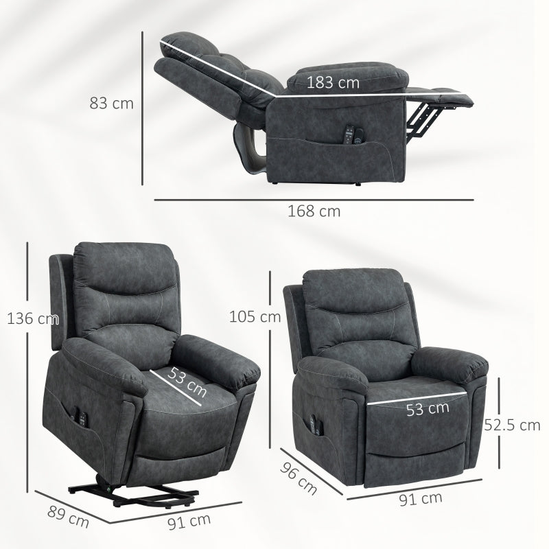 Power Lift Recliner Chair with Massage, Heat, USB in Grey PU Leather