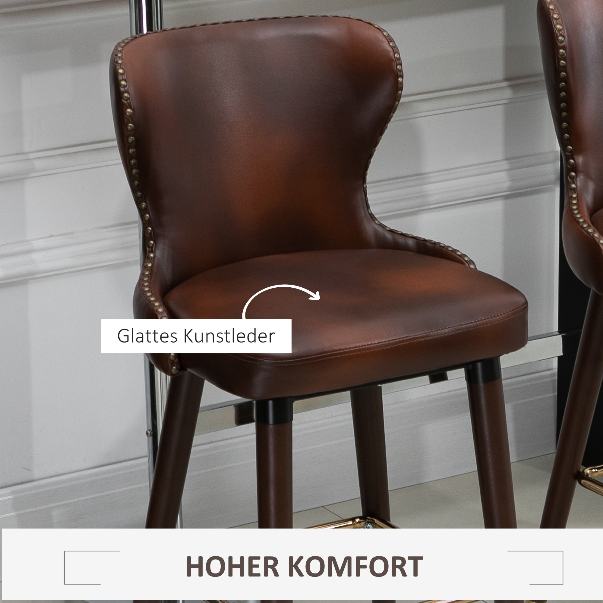 Bar Stool Set of 2, Bistro Chairs Footrest Backrest, PU Brown