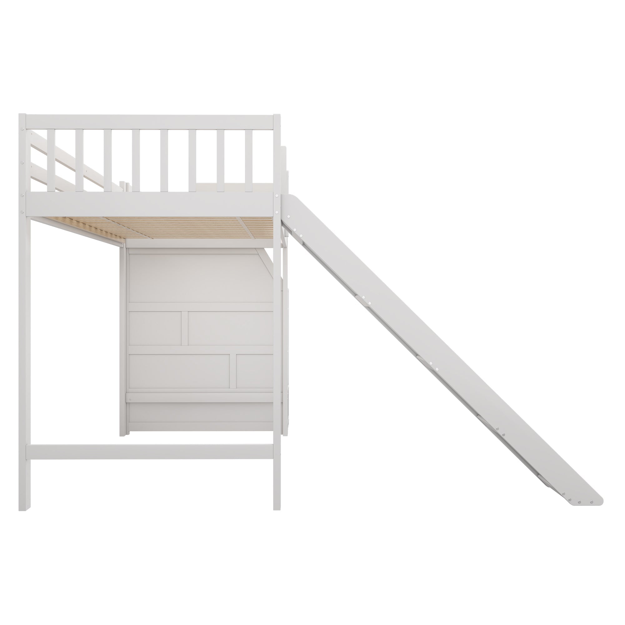 Bunk Bed 90x200cm Slide Removable Railing Storage Ladder - White