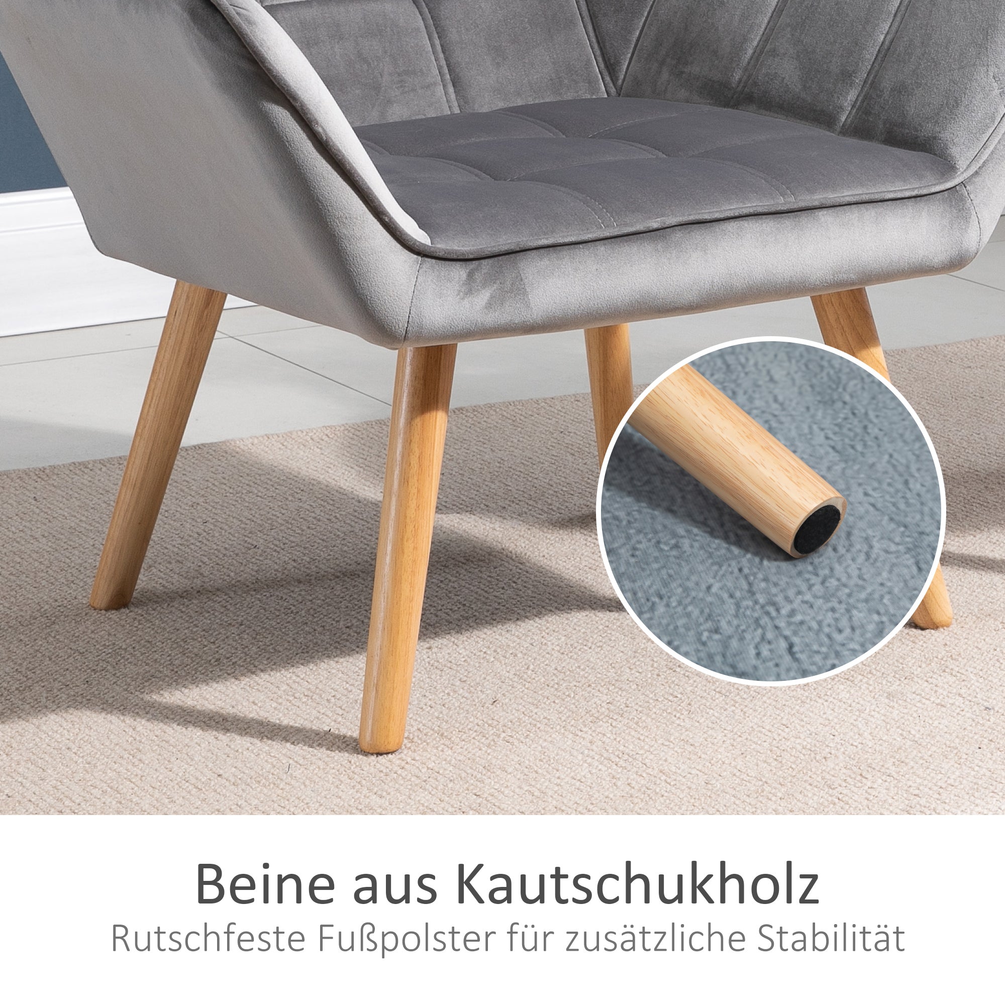 Ohrensessel, Einzelsessel mit erhöhten Beinen, Samt Grau