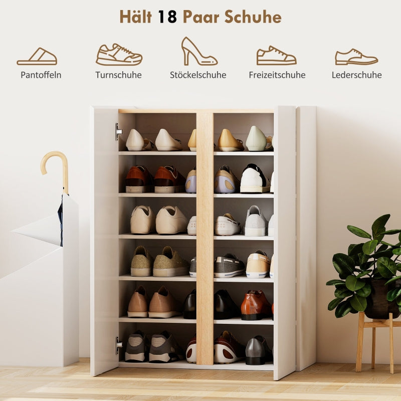Shoe Cabinet, 6-Tier, 18 Pairs, Wood White