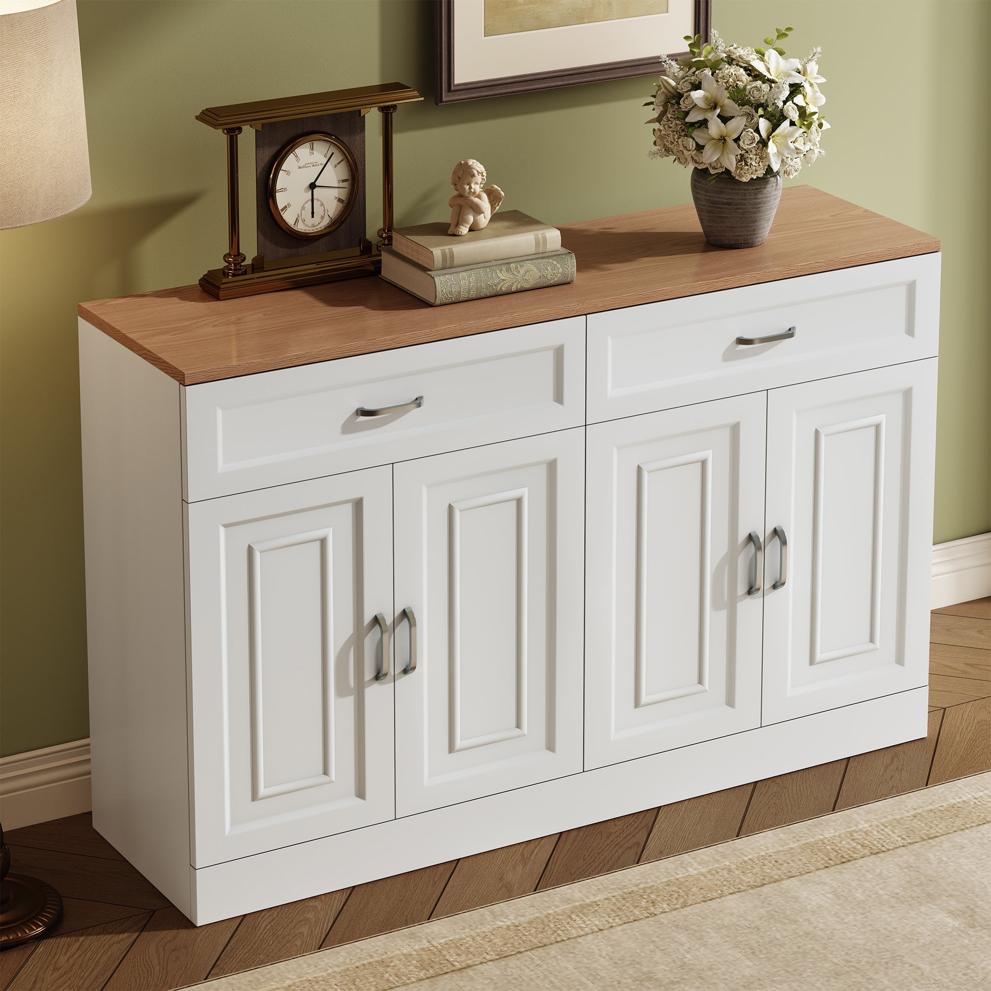 Sideboard with Shelves and Rebounder, Natural Wood Grain
