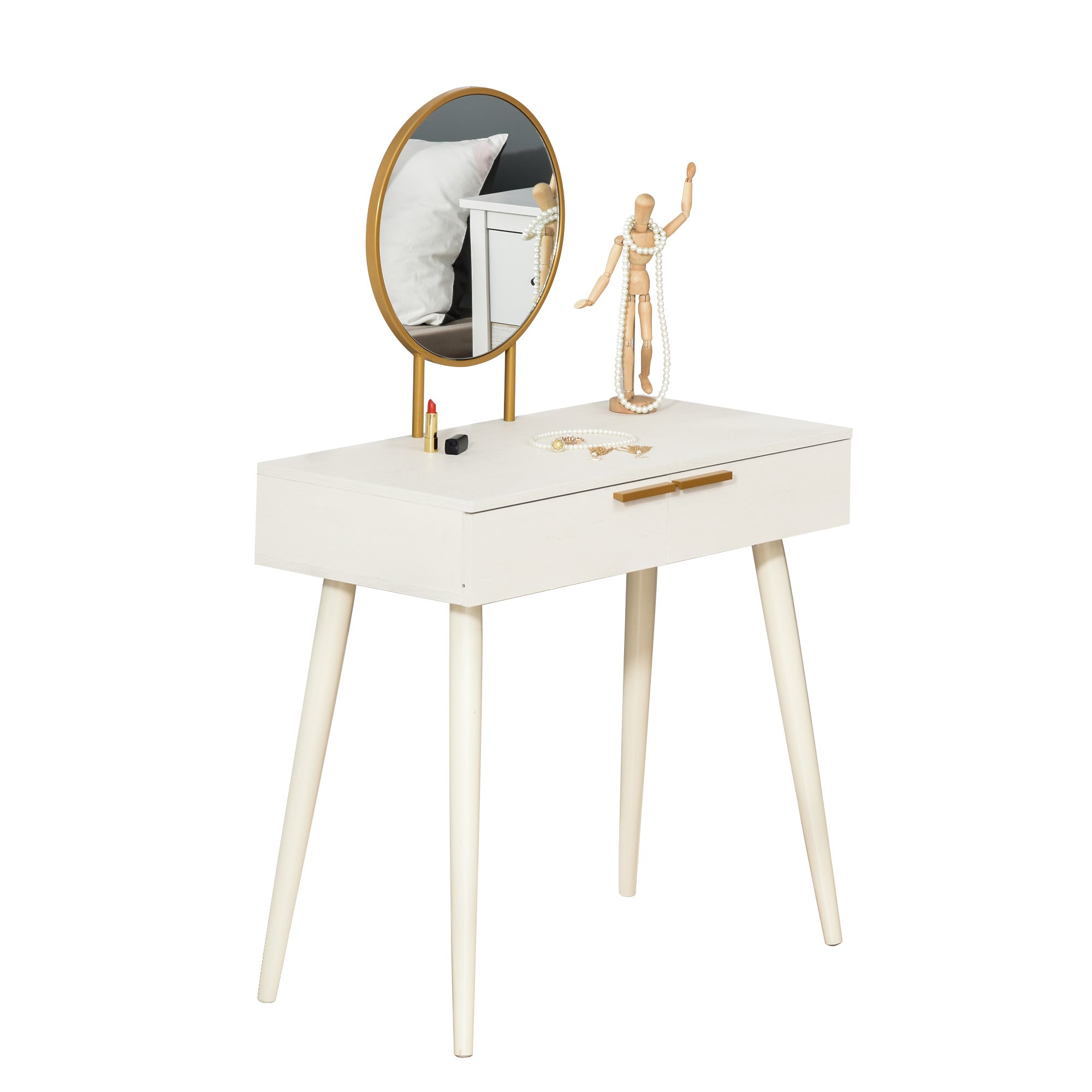 Elegant Dressing Table Round Mirror White