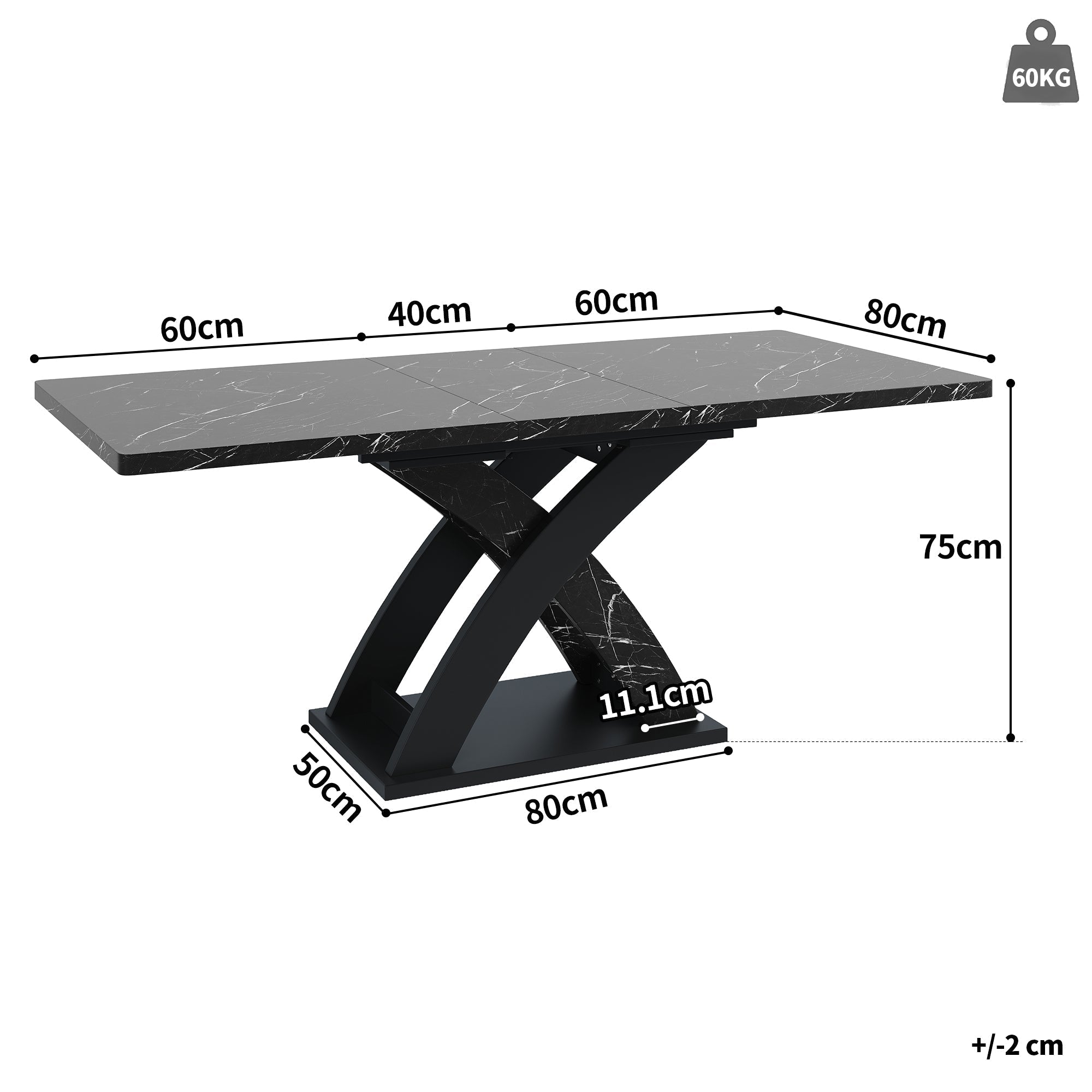 Extendable Dining Table 120-160cm 6 Seater - Black