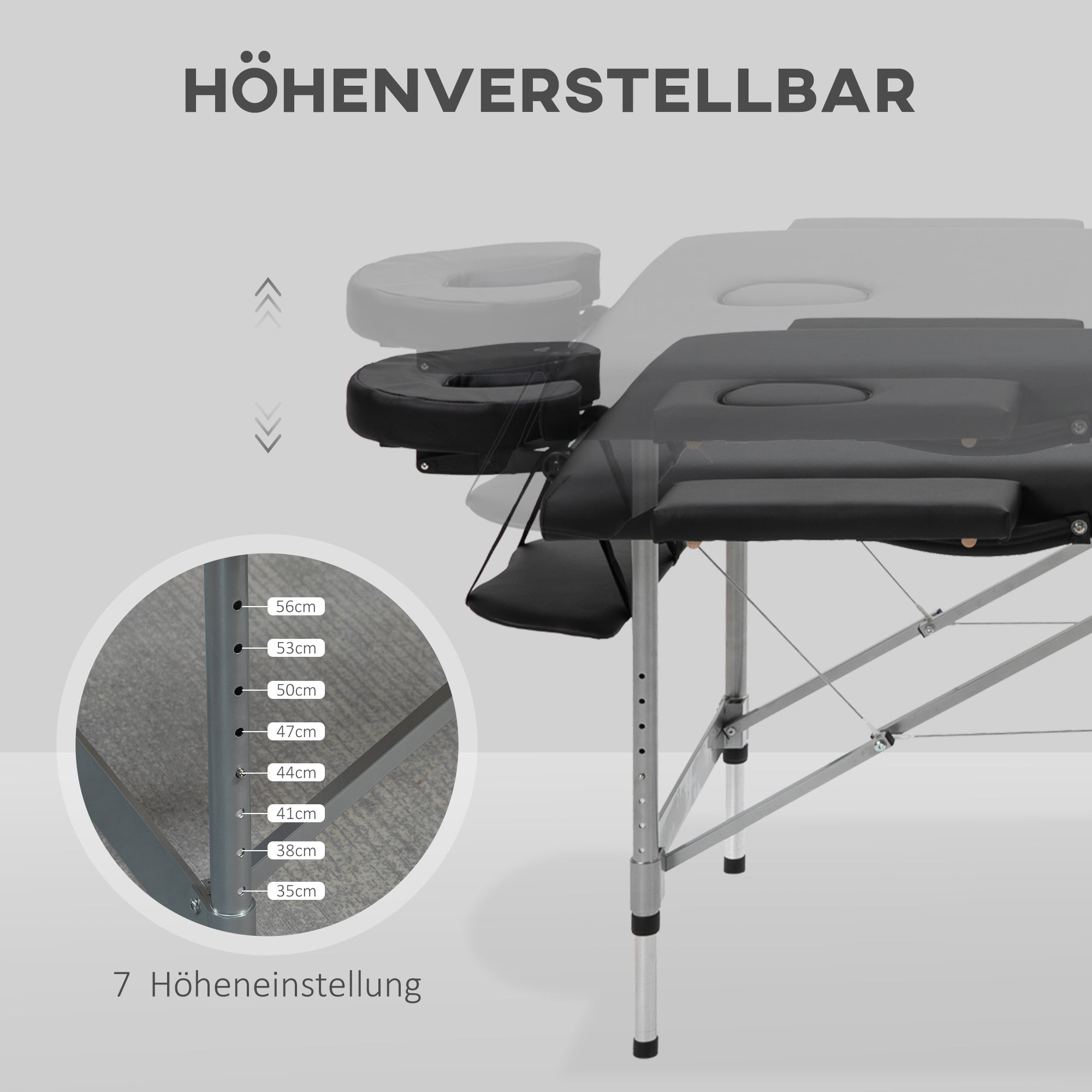 Foldable Massage Table 7-Zone Professional Height-Adjustable 130kg Capacity, Black