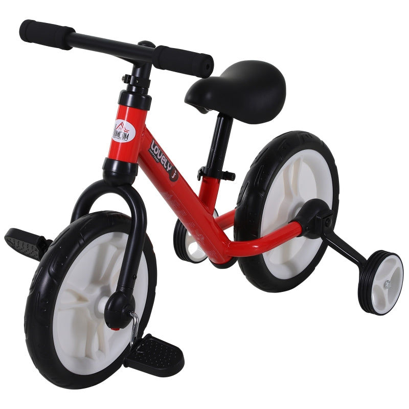 Kinderlaufrad, 2-in-1 mit Stützrädern und Pedalen, Rot