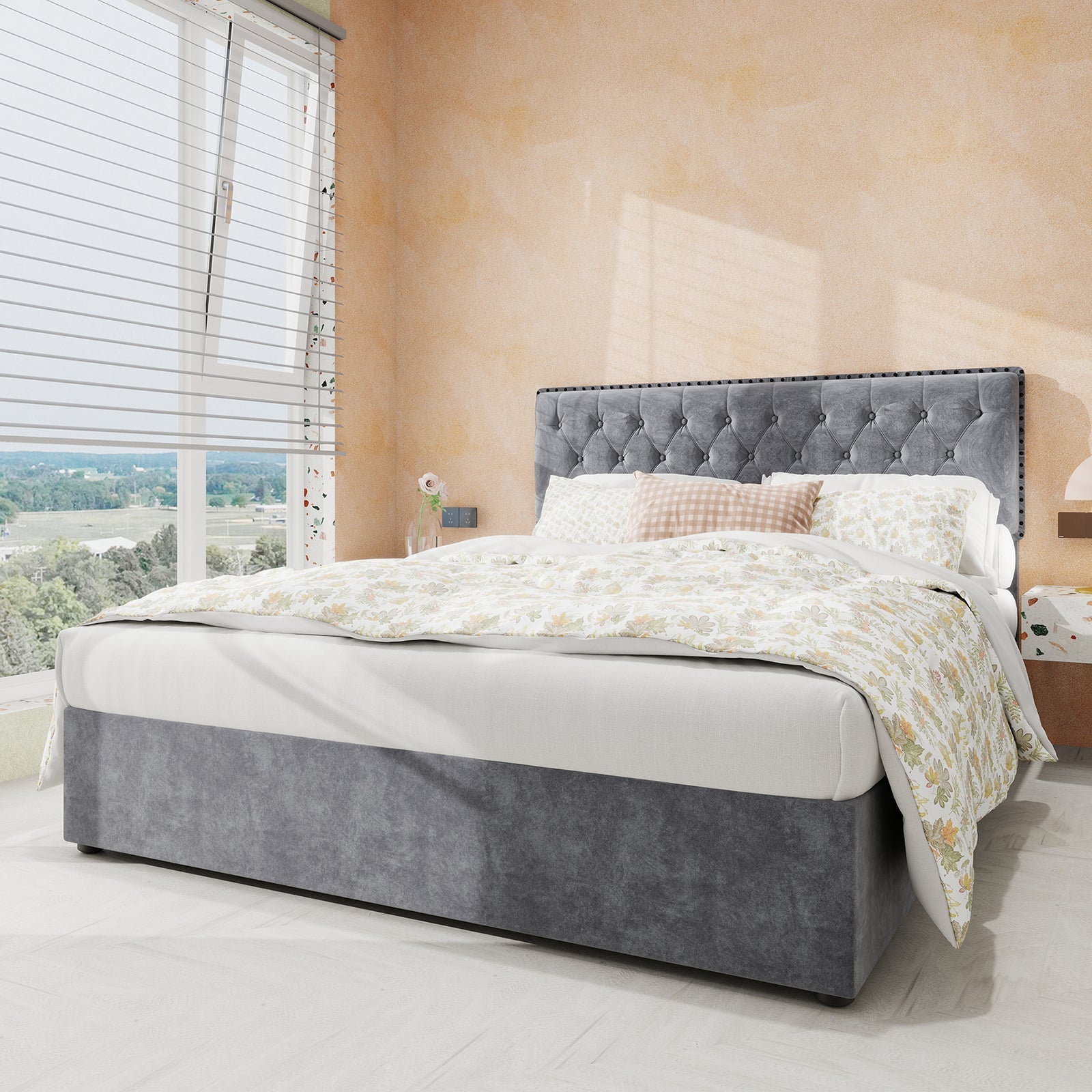 Modern Minimalist Soft Bed, 160*200CM, Hydraulic Rod, Gray