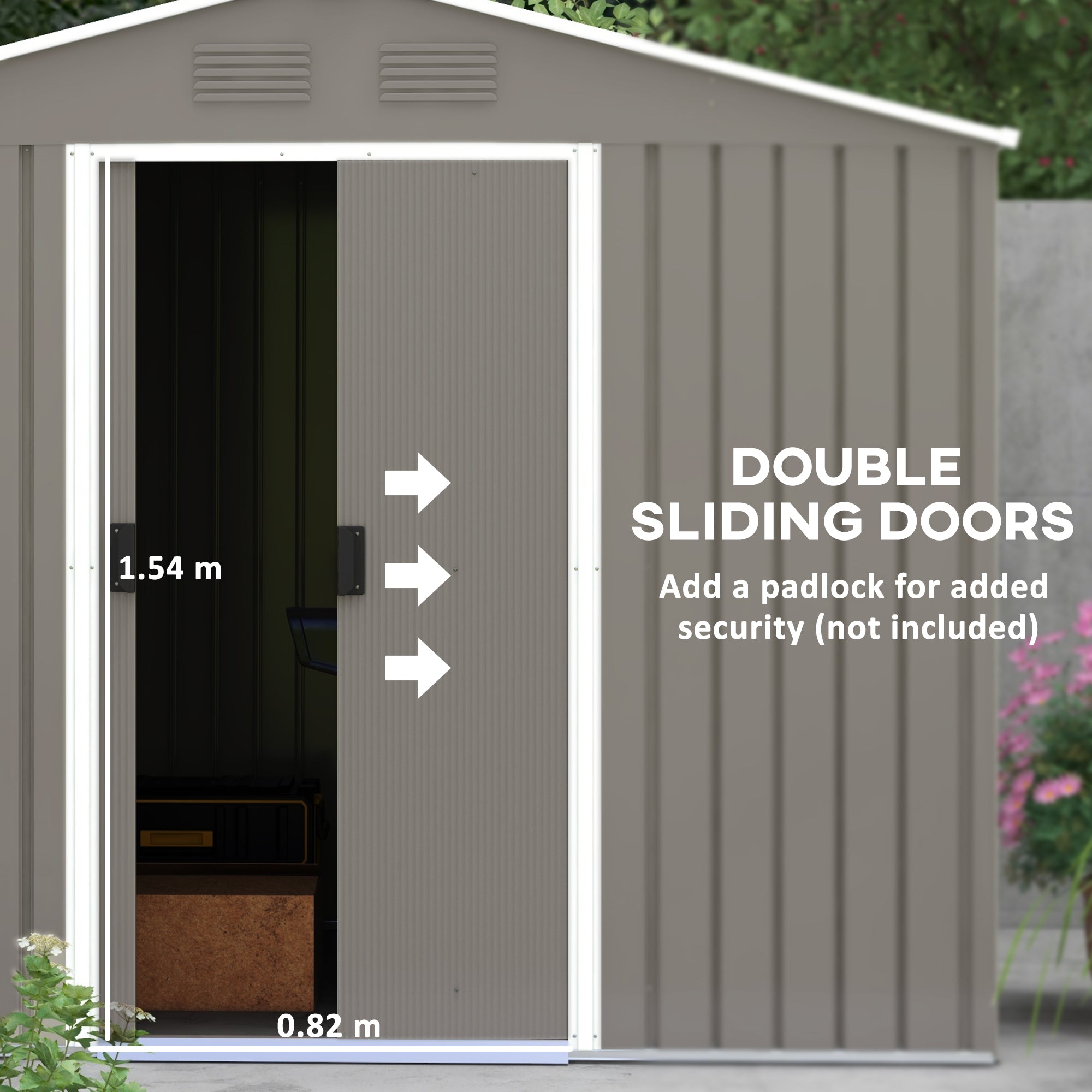 Outdoor Garden Storage Shed 7.7 x 5.7ft Metal with Sliding Doors, Light Grey
