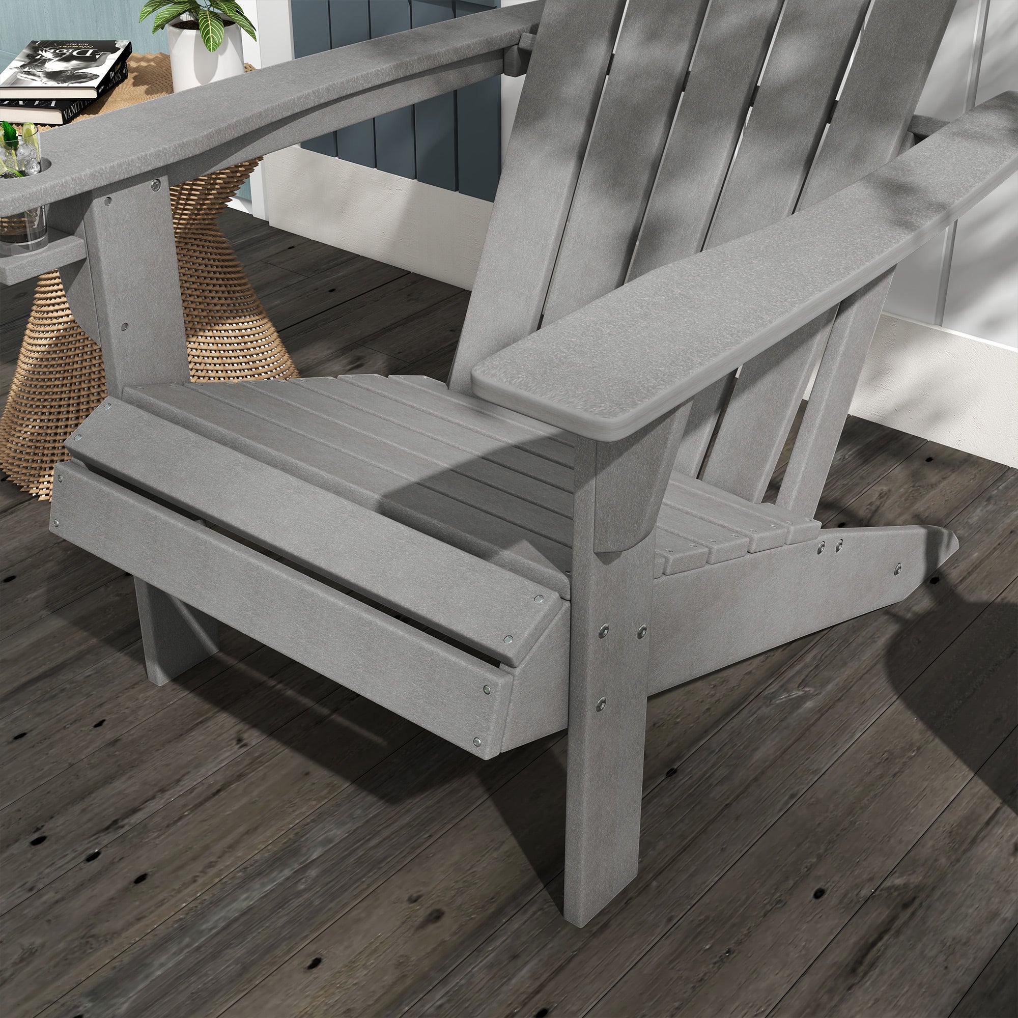 Adirondack Garden Chair, Drink Holder, Plastic Armchair, Grey