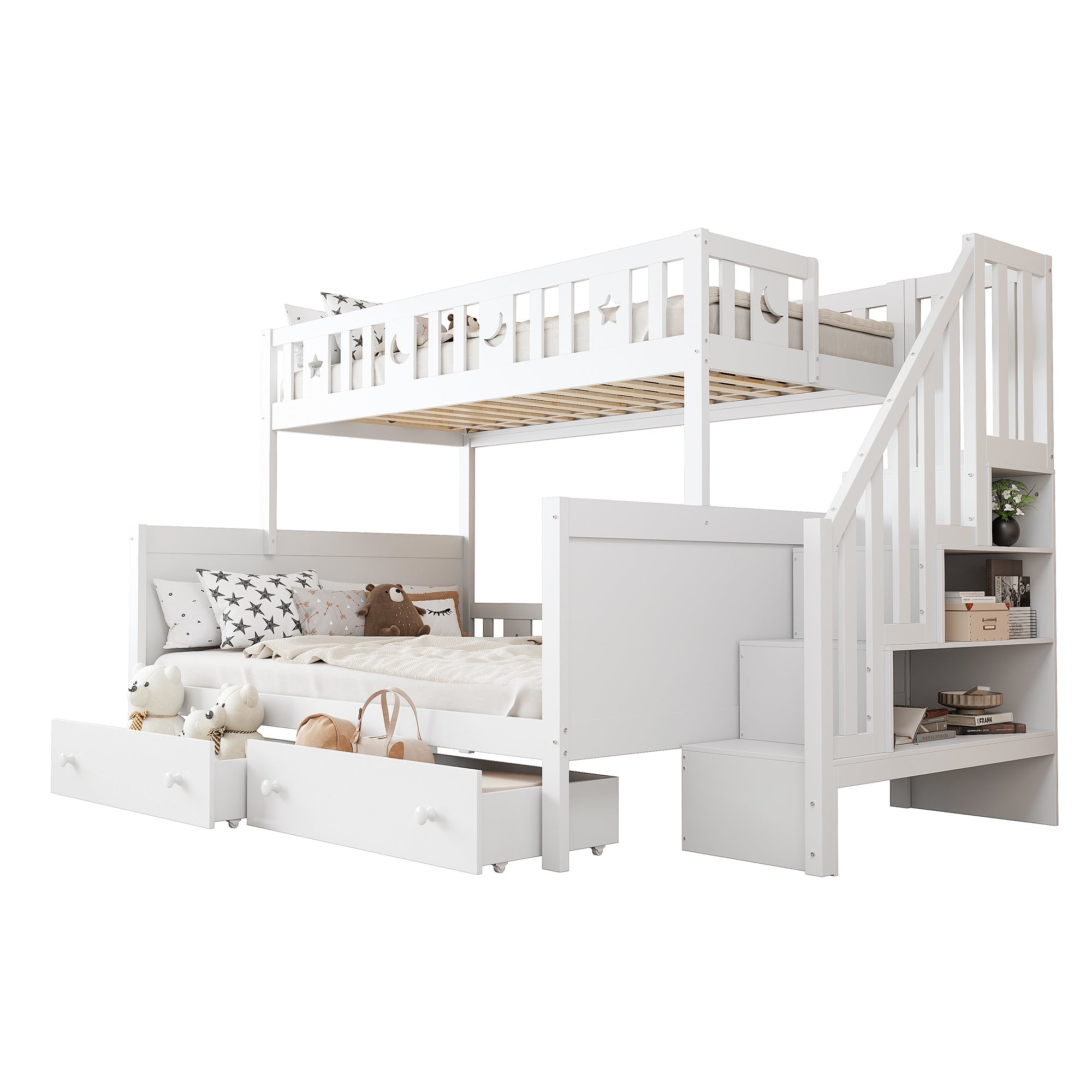 Solid Pine Children’s Multifunctional Bunk Bed with Storage, White
