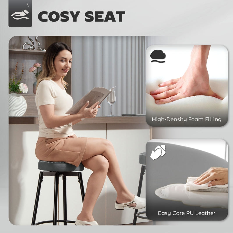 Set of Two Bar Stools Faux Leather Grey/Black