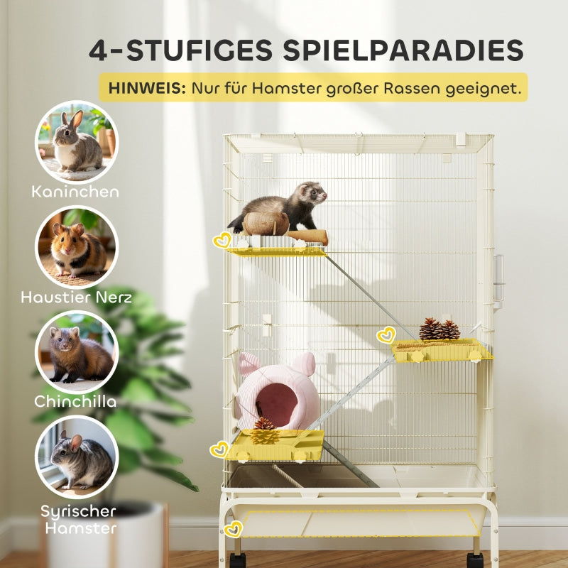 Kleintierkäfig, 4 Ebenen mit Futternapf und Trinkflasche, Beige