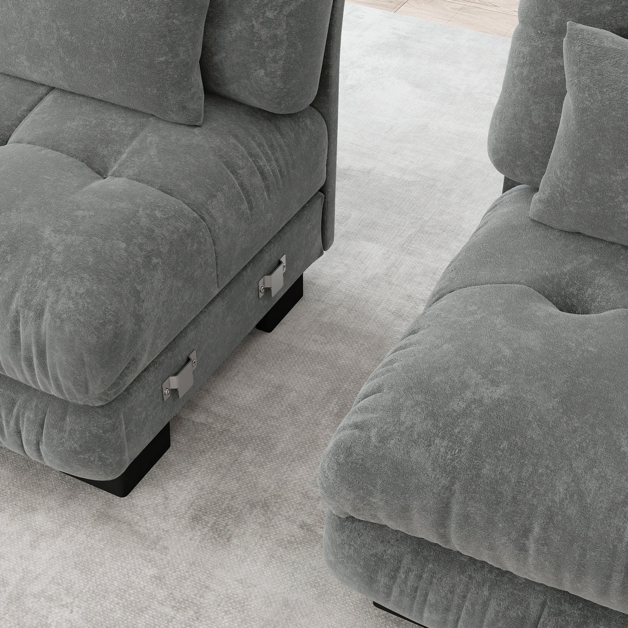 Modular Corner Sofa L-Shaped 4-Seater Couch Set Movable Ottoman DIY Chenille Grey