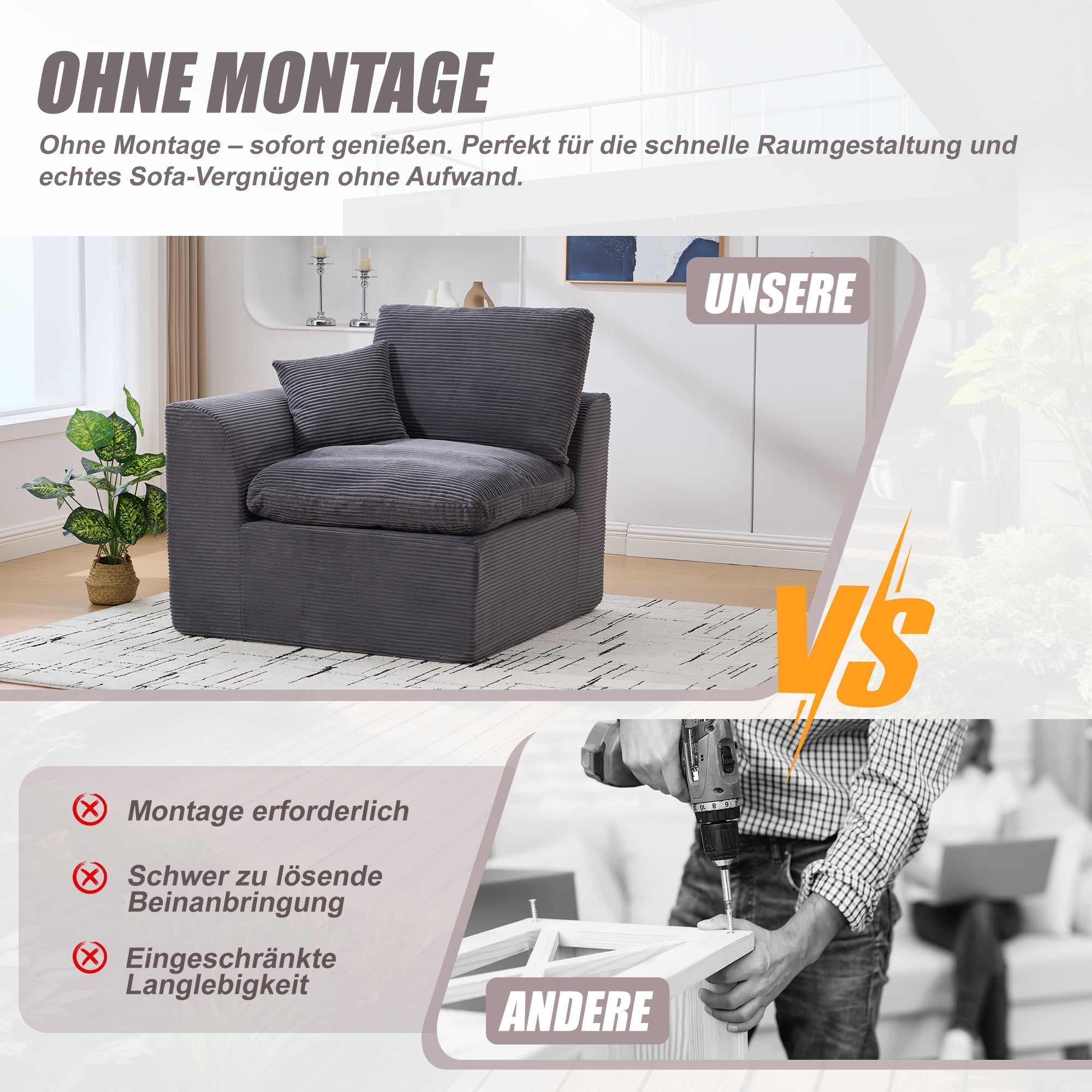 Armchair Single-Seater Modern Minimalist Fabric Cushion - Nordic Style