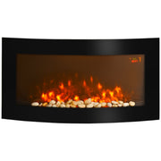 Led Wall Mounted Fireplace, Curved Glass Slimline 1000/2000W 7 Colour Side Lights, Electric Fire Place