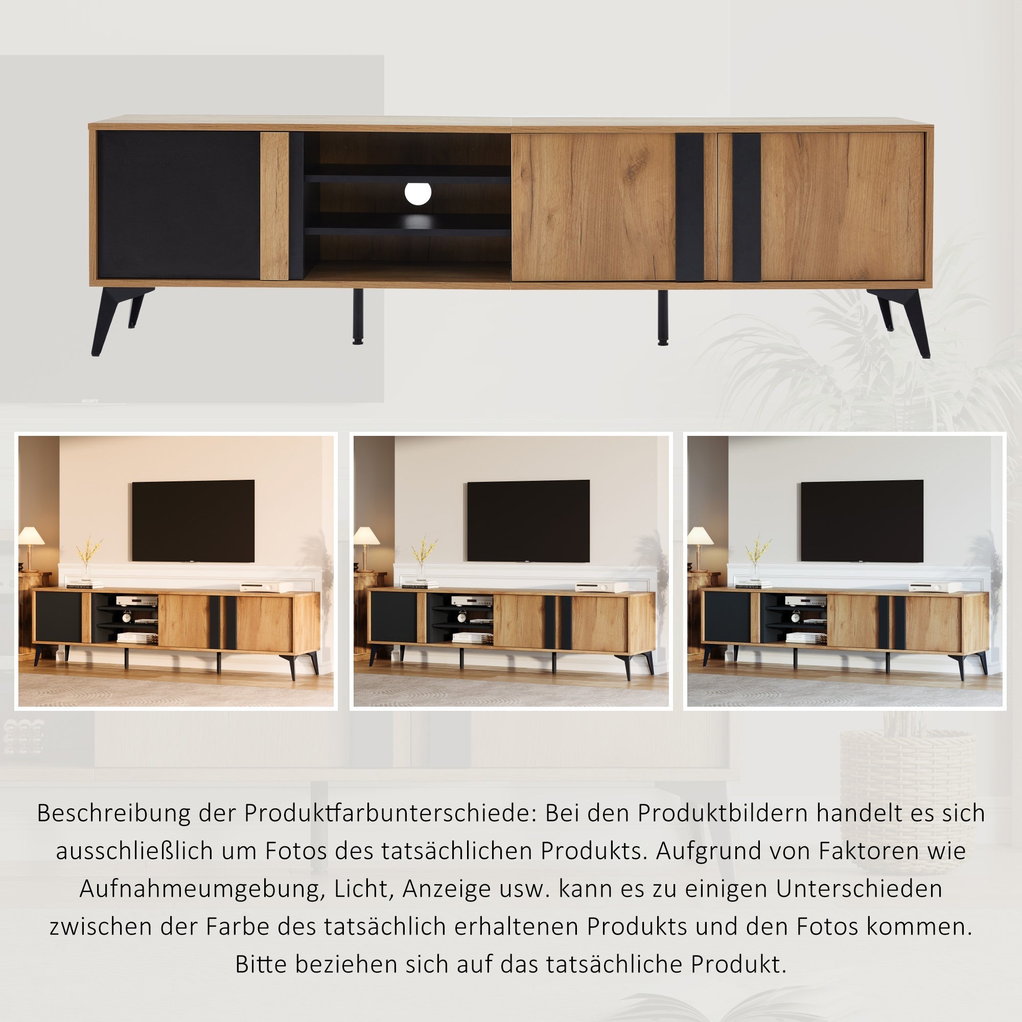 TV Stand TV Cabinet for up to 80 Inch TV with 3 Cabinets and 3 Open Shelves, Steel Frame, Brown and Black