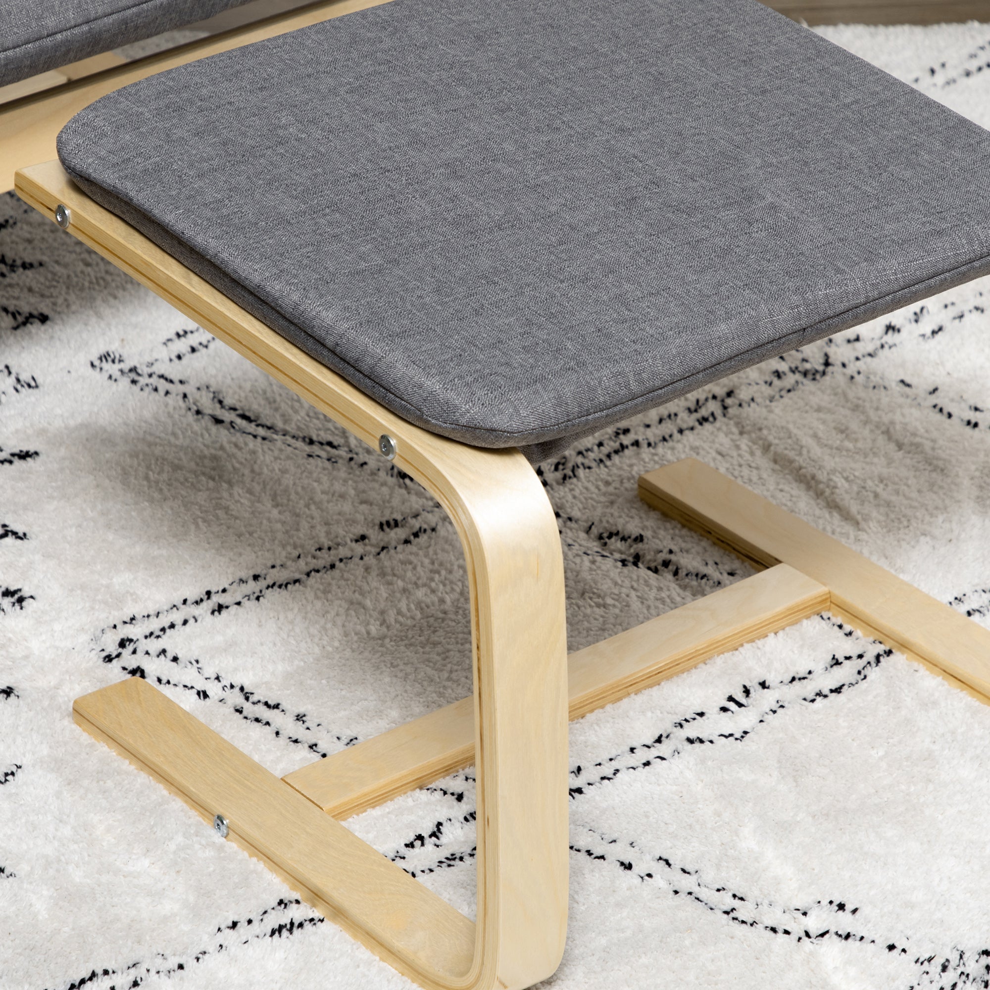 Entspannender Sessel mit Fußhocker, Ohrensessel, Graues Leinen