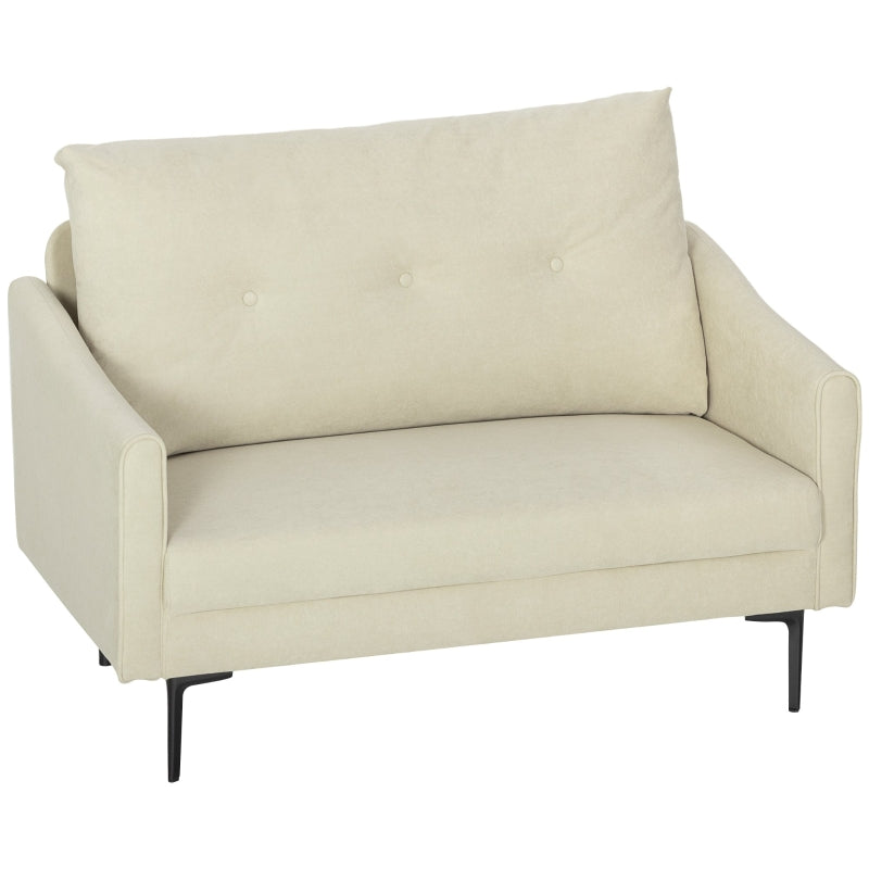 2-Seater Sofa Foam Padded Fabric Cover Metal Frame - Cream White