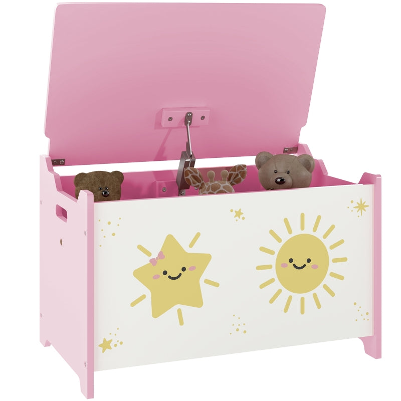 Toy Box with Safety Hinges Groove Handles Storage for Kids, Pink