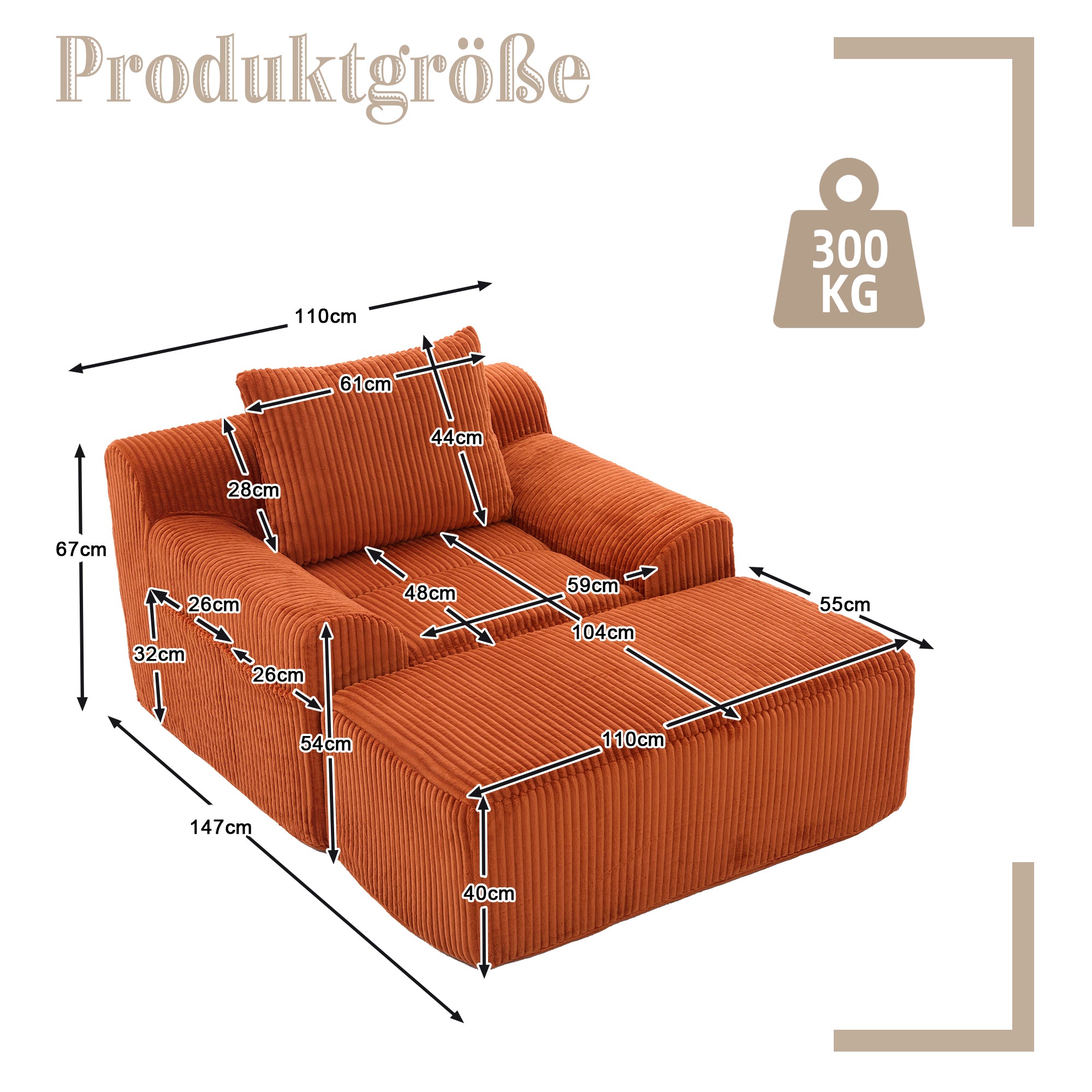 Oversized Sofa Chair Corduroy Reading Deep Seat No Assembly Required