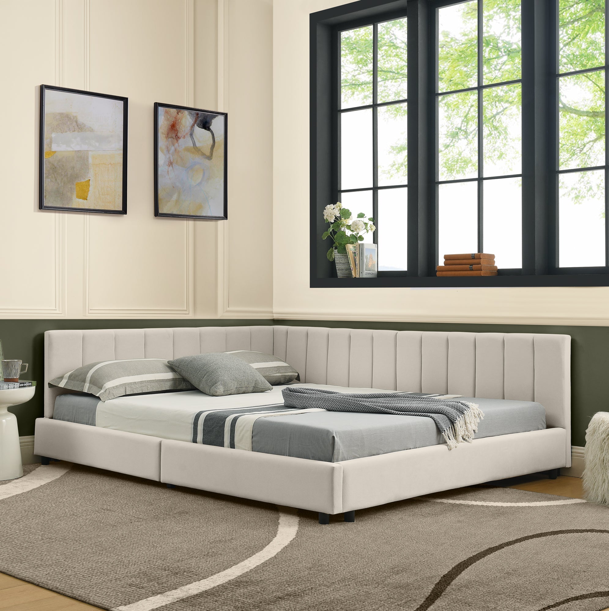 Double Bed High Backrest 160x200cm, Velvet Beige