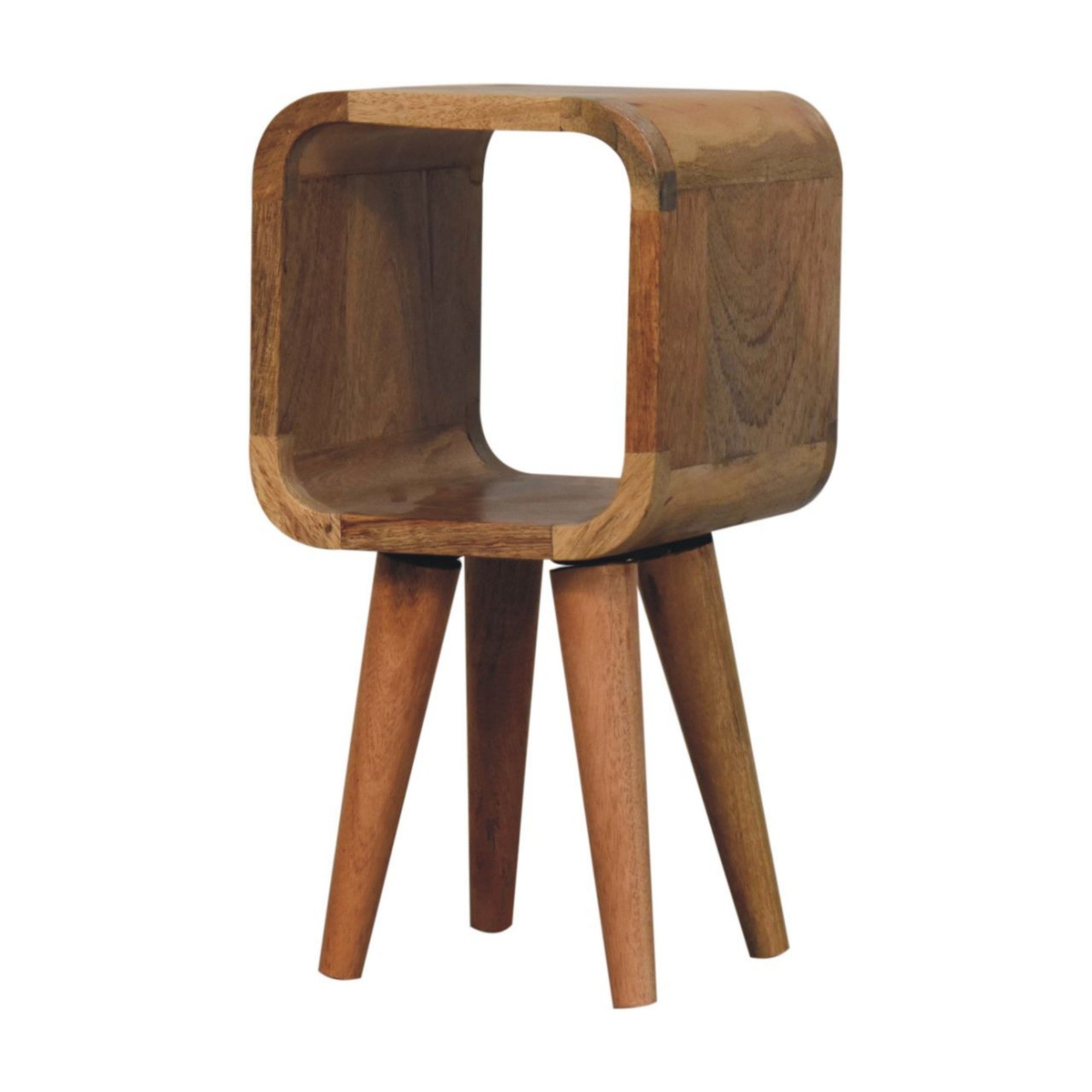 Solid Wood Bedside, Extra Mini Minimalist Open Curved Open Slot, Oak-ish Brown