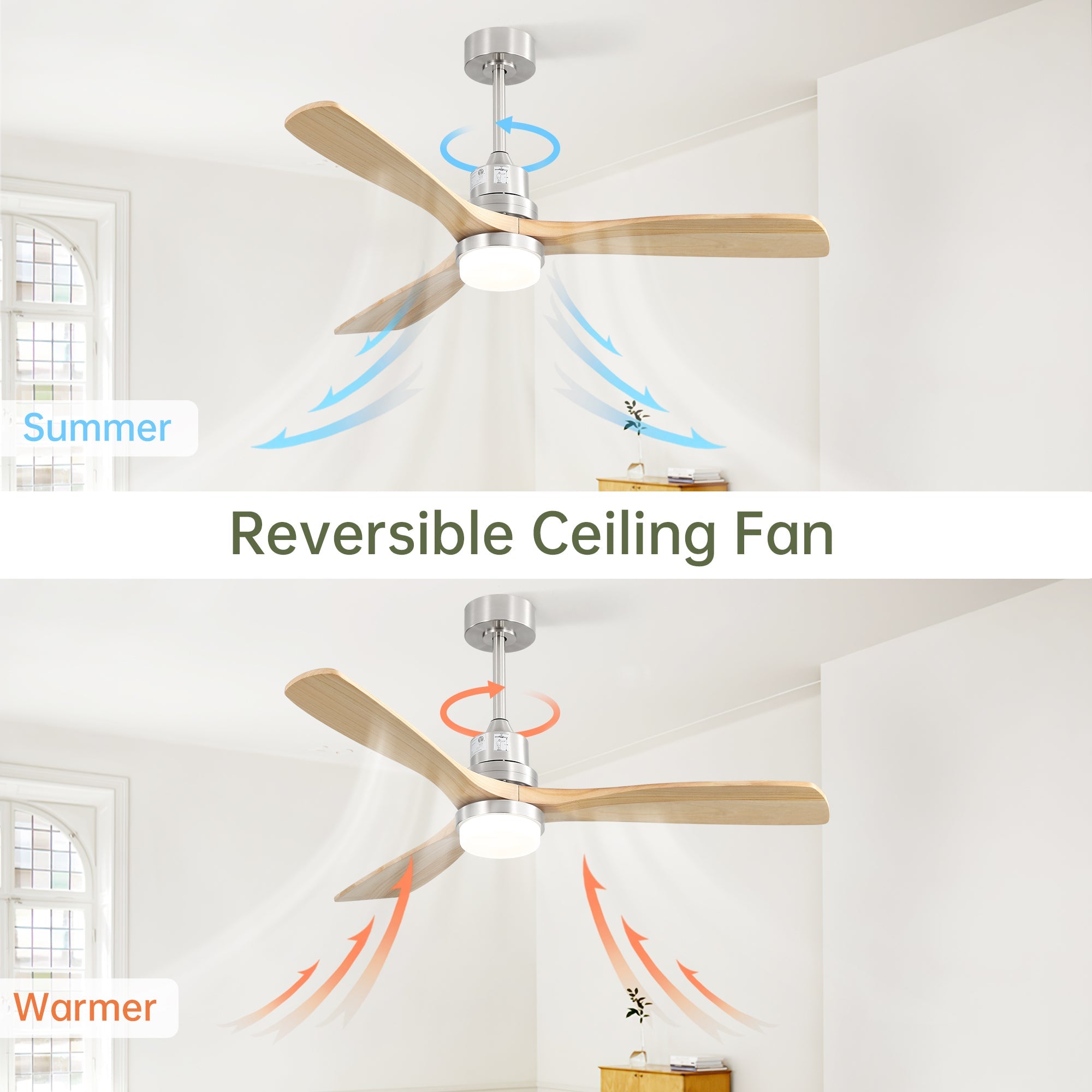 Ceiling Fan 52-Inch Dimmable LED 6-Speed Reversible DC Motor Remote Control Wooden Blades